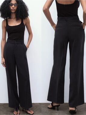 Zara Black Flowy Pleated Pants